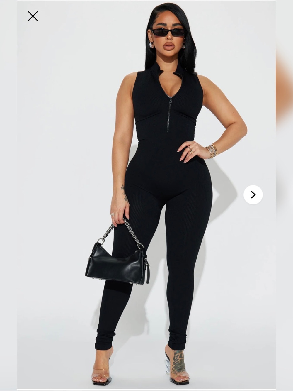 Black Zip-Front Sleeveless Jumpsuit